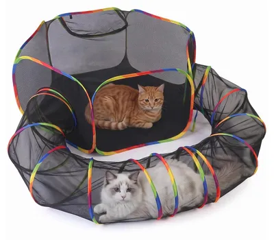 Katzentunnel mit Gehege, 2-in-1 Box, faltbar, schwarz