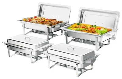 Produktbild von LEADZM Buffetofen 2 Stück Edelstahl Rechteckig 9 Liter für Buffet und Restaurant, Warmhalteofen mit Sicherheitsgriffen Silber 56x36x28 cm