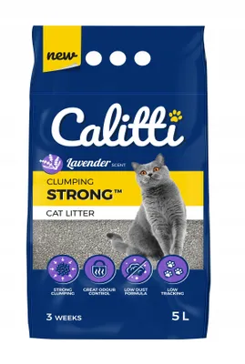 Zdjęcie produktu dla Zbrylający żwirek bentonitowy dla kotów o zapachu lawendy Calitti Strong Unscented 5L