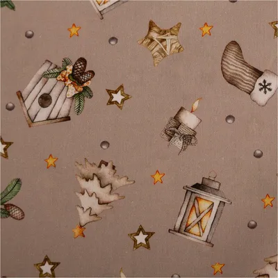 Produktbild von Weihnachtsstoff Meterware Popeline beige, Baumwolle, breit 1,45m