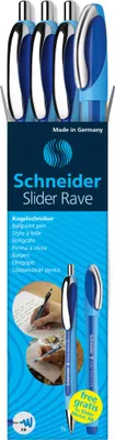 Produktbild von Schneider Box 3x Kugelschreiber Rave + 1x Memo blau