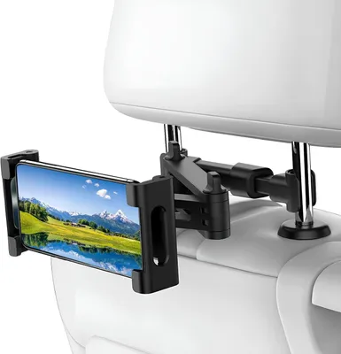 Produktbild von Auto-Tablethalter 360° drehbar für Kopfstütze, passend für iPad, Switch, Samsung, Smartphones (reines Schwarz – klappbares Tablet, dehnbarer Clip)