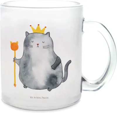 Produktbild von Mr. & Mrs. Panda Tee Tasse Katze König - Transparent - Geschenk, Häferl, Krone, Königlich, Teeglas, glastasse, Teetasse, Katzen, aus Glas, Cat