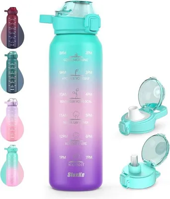 Produktbild von Famanu Trinkflasche mit Zeitmarkierung - 1L Wiederverwendbar und Auslaufsicher