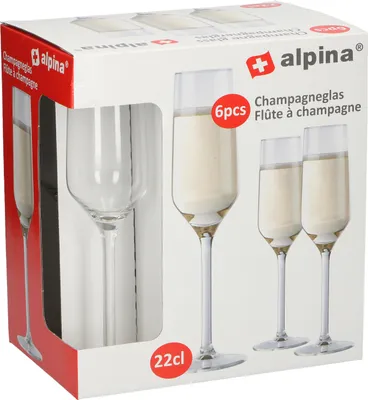 Zdjęcie produktu dla Alpina 86428 Kieliszek do szampana 220 ml, szklany, przezroczysty (opakowanie 6 szt.)