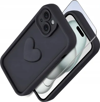 Produktbild von iPhone 15 Silikonhülle MATT Herz + 9H Displayschutzglas