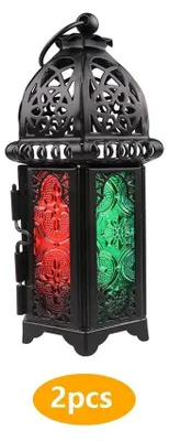 Produktbild von Marokkanischer Windlicht-Kerzenhalter aus Metall und Glas, 17 cm, orientalische Hängelaterne für Zuhause und Garten