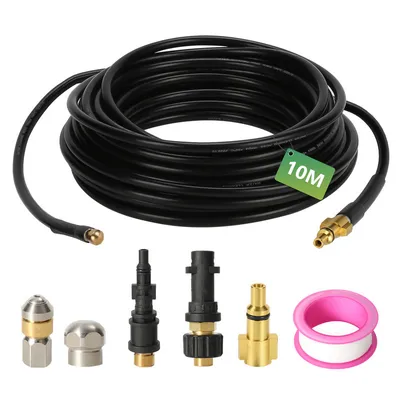 Image de Jopassy Tuyau de nettoyage de tuyaux 10 m / 160 bar/Compatible avec les nettoyeurs haute pression/Inclus remplacement de l'adaptateur pour le raccordement à baïonnette