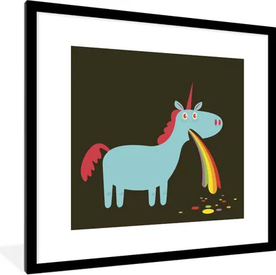 Produktbild von MuchoWow® Gerahmtes Poster Eine Illustration eines Einhorns, das sich erbricht - Mädchen - Kinder - Kinder 40x40 cm - Poster mit Schwarzem Bilderrahmen Wandposter Rahmen Foto Bilder - Poster - Plakat im Rahmen
