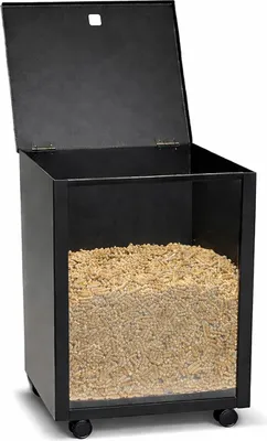 Produktbild von Pelletlagerbox schwarz mit Rollen - 37x52x37cm Pelletkorb Plexiglas Sichtscheibe