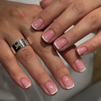 Produktbild von Press On Nails French Kurz 24 Stück Rosa Weiß Square Klebenägel Set