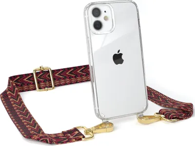 Produktbild von EAZY CASE Handykette - Verstellbarer Trageriemen kompatibel mit Apple iPhone 12 Mini, Handykordel mit transparenter Silikon-Hülle, Band in Rot