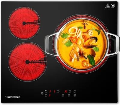 Produktbild von AMZCHEF Glaskeramikkochfeld autark 3 Kochzonen 5400W 9 Leistungsstufen mit Timer Kindersicherung Restwärmeanzeige Überhitzungsschutz 59x52 cm