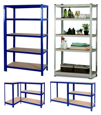 Produktbild von Schwerlastregal mit 5 Böden, verstellbaren MDF-Platten und schneller Steckmontage (200 x 100 x 50 cm)