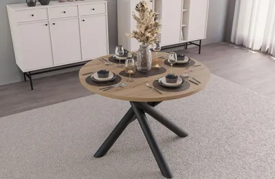 Produktbild von Oslo Esstisch Tisch rund 110 cm Wohnzimmer Esszimmer Modern Farbwahl Wisconsin Nußbaum, Artisan Eiche, Lindberg Eiche, Portland Esche Schwarz