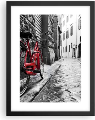 Produktbild von Gerahmtes Poster - Schwarzer Rahmen - Straße Fahrrad Kopfsteinpflaster Gebäude - 30x40 cm - Wand Bild - Wanddeko - Wandbilder - Wandposter - Bilderrahmen - Bilder - Kunstdruck - P2BPA30x40-3186