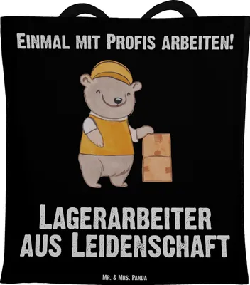 Produktbild von Mr. & Mrs. Panda Tote Bag Lagerarbeiter Leidenschaft - Schwarz - Geschenk, Lustig, Witzig, Uni Tasche, canvas, Ausbildung, Spruch, Unitasche, Shopping