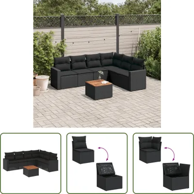 Produktbild von The Living Store 7-tlg. Garten-Sofagarnitur mit Kissen Schwarz Poly Rattan