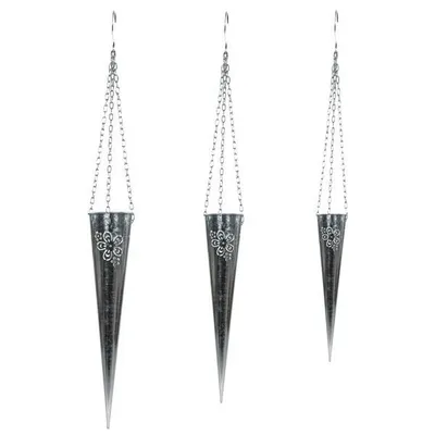 Produktbild von 3er Set Metall Pflanztüte | auch als Dekotüte nutzbar | zum hängen oder stecken | ca. 48 cm / 73,6 cm / 96,7 cm lang (Metall natur)