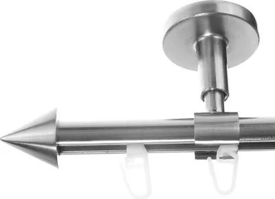 Produktbild von Innenlauf Gardinenstange Edelstahl look, Durchmesser 16mm, Deckenträger D70, 1-läufig, Länge 160, Endkappe E29
