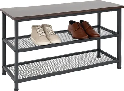 Produktbild von Relaxdays Schuhregal Industrial, 6 Paar Schuhe HBT 45x80x30 cm, Metall Schuhablage, Schuhgestell 2 Ebenen, schwarz/braun