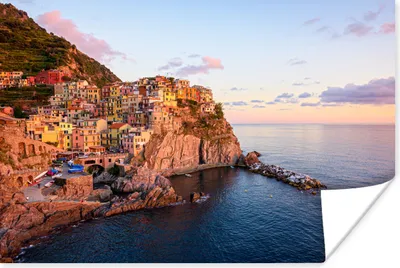 Produktbild von MuchoWow® Poster Eine orangefarbene Cinque Terre bei tiefstehender Sonne in Italien 120x80 cm - Bilder