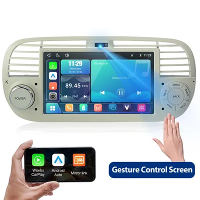 Immagine prodotto di Autoradio wireless Hexinex per Linux, compatibile con Carplay e Android Auto, per Fiat 500 dal 2007 al 2015, con GPS, navigatore, Wi-Fi, Bluetooth, controllo al volante (SWC), FM, RDS e DSP