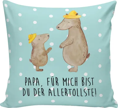 Produktbild von Mr. & Mrs. Panda Dekokissen Sofa Bären mit Hut - Türkis Pastell - Geschenk, Papa, Kinder, Vatertag, kissen für couch, Vater, Kuschelkissen, Familie, Lounge, Muttertag