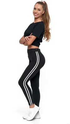 Produktbild von MORAJ Dámské legíny 1200-016 Dlouhé legíny s pruhy Sportovní tepláky Fitness kalhoty - černé - L/XL