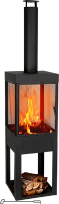 Produktbild von BBQ Collection Terrassenofen mit Schornstein Gartenkamin mit Funkenschutz - Feuerstelle für Garten oder Terrasse - Kohlenstoffstahl