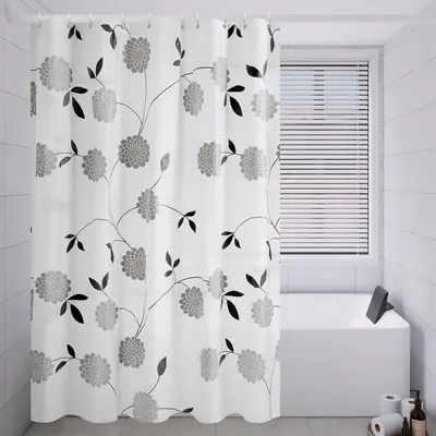 Produktbild von Extra großer Duschvorhang aus PEVA (200 x 240 cm), Blumenmuster, wasserdicht und schimmelresistent