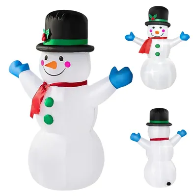 Produktbild von Aufblasbare Weihnachtsdekoration - Schneemann 1,2 m - Integrierte LED-Beleuchtung - Zauberhut - Für Garten und Hof - Weiß