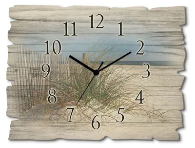 Produktbild von ARTland Holz Wanduhr Quarzuhr - schwarzer Zeiger Schöne Sanddüne mit Gräsern und Zaun Größe: 40x30 cm