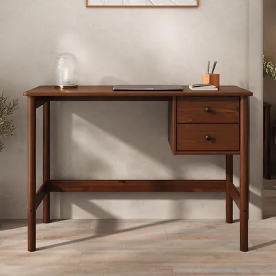 Produktbild von Schreibtisch MARLO aus Massivholz, Kastanie farben – Holzschreibtisch mit 2 Schubladen, Homeoffice Tisch mit Stauraum, minimalistisches Design