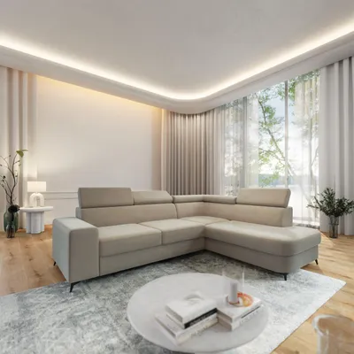 Produktbild von Masseno Ecksofa ALVORO R-S mit Schlaffunktion L-Form, Sofa mit Bettkasten, Wohnzimmersofa, Couch, Soffa, Bettsofa, Couchgarnitur- Beige, MATT VELVET 09