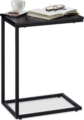 Beistelltisch U-förmig, Metallgestell, Holztischplatte, 60 cm, schwarz