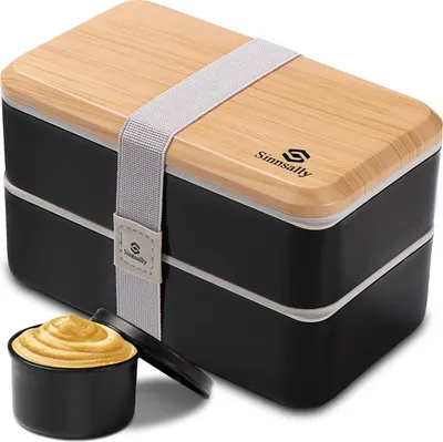 Zdjęcie produktu dla Japońskie pudełko bento z przegródkami - pudełko na lunch dla dorosłych - 1400 ml pudełko na przekąski pudełko na kanapki pudełko na lunch z przegródkami (czarne)