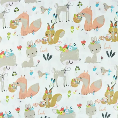 Produktbild von Musselin Baumwolle Rehe mit Eichhörnchen und Füchsen auf weißem Hintergrund