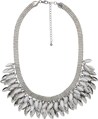 Produktbild von Steuer Modeschmuck Collierkette Metallcollier mit Blattzierde rhodiumf.