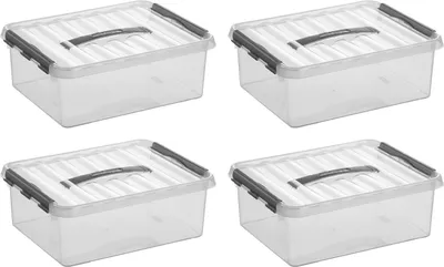 Image de Sunware Q-line Boîte de rangement transparente/grise 12 litres - set de 4 pièces