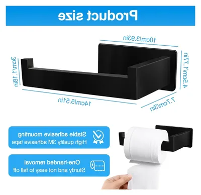 Produktbild von Toilettenpapierhalter ohne Bohren, selbstklebend, aus Edelstahl, für Küche und Badezimmer (Schwarz)