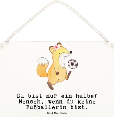 Produktbild von Mr. & Mrs. Panda Schild Fußballerin Herz DIN A6 - Weiß - Geschenk, wandtafel, Fußballspiel, Türschild, Holzschild, holzbild, Glücksbringer, Wandbild Holz, Fußballspruch