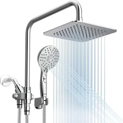 Produktbild von Doppelkopf-Duscharmaturen-Set mit verstellbarer Handdusche und Regendusche
