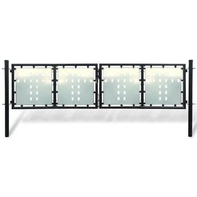Image de Portail de clôture Portail de jardin Portail double noir 300 x 150 cm