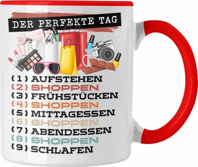 Produktbild von Trendation - Shoppen Tasse Geschenk für Shopping Süchtige Spruch Der Perfekte Tag Geschenkidee Lustig (Rot)