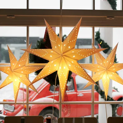 Produktbild von LED Papierstern 75cm E14 Warmlicht 3D Leuchtstern Adventsdeko Fenster SALCAR