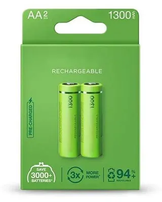 Image de Batterie rechargeable AA de 1300 mAh, préchargée en usine, vendue par lot de 2