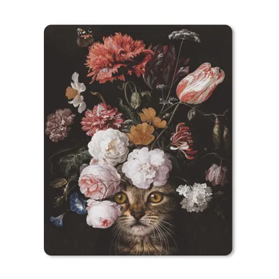 Produktbild von MuchoWow® Mauspad Mousepad Katze - Blumen - Flora 19x23 cm - Mousepads - Maus Mat - Pad - Mausunterlage - Mauspads - Spielen