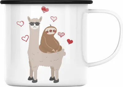 Produktbild von Trendation - Lustige Faultier Llama Grafik Emaille Tasse Geschenk Frauen Kollegin Geschenkidee Lustig (Schwarz)