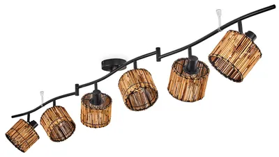 Produktbild von Obenetto moderne Deckenlampe aus Metall/Bambus in Schwarz/Naturfarben
